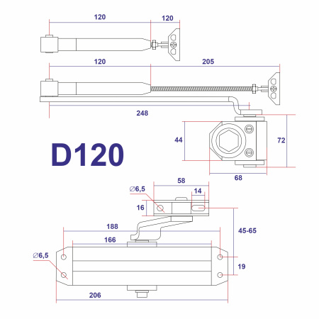 Дверной доводчик D120, цвет серебро (SL), САМИР