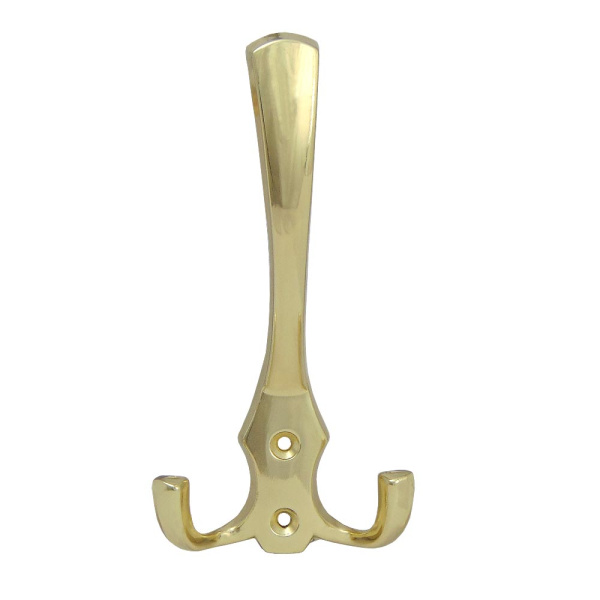 Мебельный крючок 3-рожковый, модель 3022, цвет пол. латунь (PB), усиленный