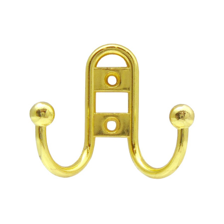 Мебельный крючок 2-рожковый, модель 656, цвет пол. латунь (PB), прутковый