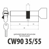 Цилиндровый механизм CW90 (35/55), тип: кл.-верт., 5 перфо кл., цвет: мат. никель (SN), Самир-Цинк