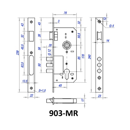 Дверной врезной механизм, под цилиндр, модель 900-3, 3 круг. ригеля, цвет пол. латунь (PB) Дверной врезной механизм, под цилиндр, модель 900-3, 3 круг. ригеля, цвет пол. латунь (PB)