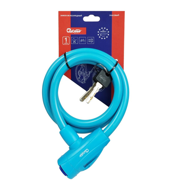 Навесной замок тросовый PD-84 длина 100 см, 2 перфо. ключа, цвет голубой, Самир Kilit