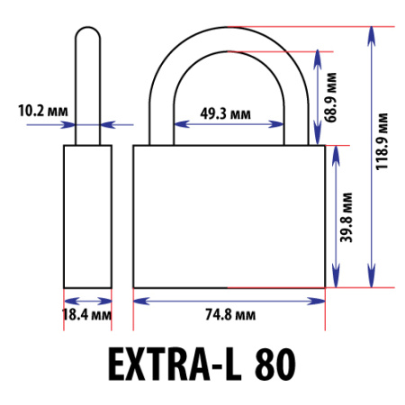Навесной замок 80, 3 фин. ключа, длинная дужка, EXTRA-L