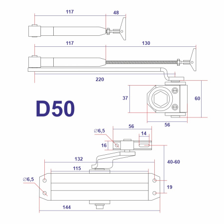 Дверной доводчик D50, цвет серебро (SL), САМИР