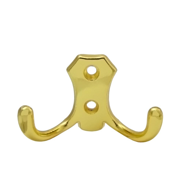 Мебельный крючок 2-рожковый, модель 3021, цвет пол. латунь (PB), усиленный