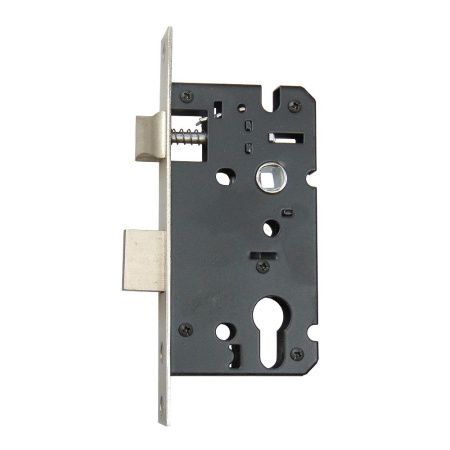 Дверной замок 412-57/45, кл.-верт., в сборе (с цилиндром), ручка перфо, цвет мат. никель (SN)