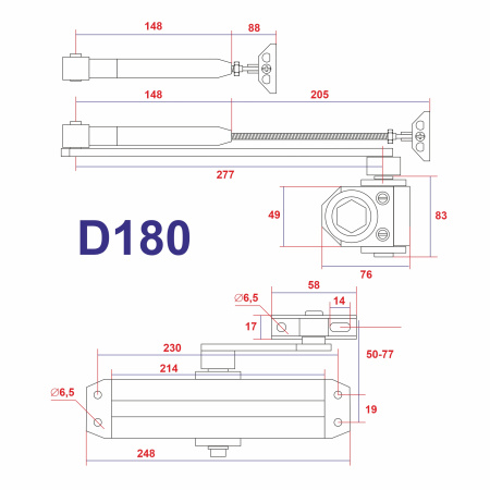 Дверной доводчик D180, цвет серебро (SL), САМИР