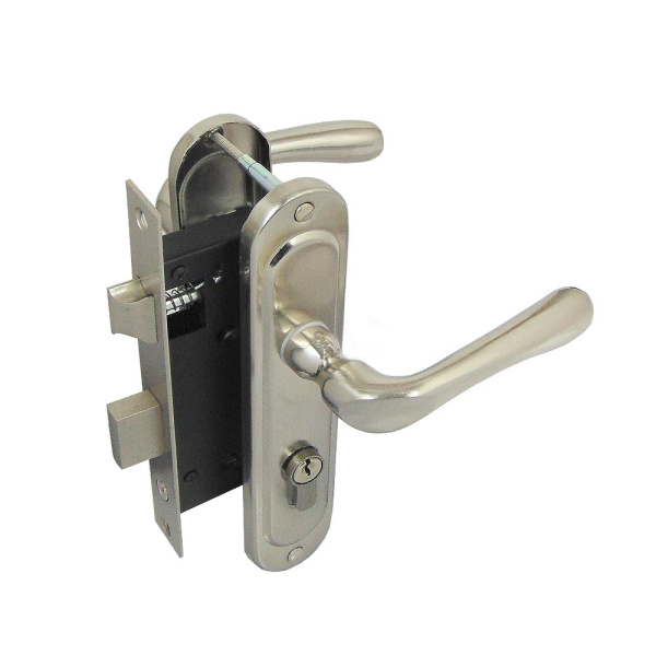 Дверной замок 504-57/45, кл.-верт., в сборе (с цилиндром), цвет мат. никель (SN)