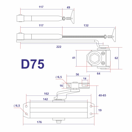 Дверной доводчик D75, цвет серебро (SL), САМИР