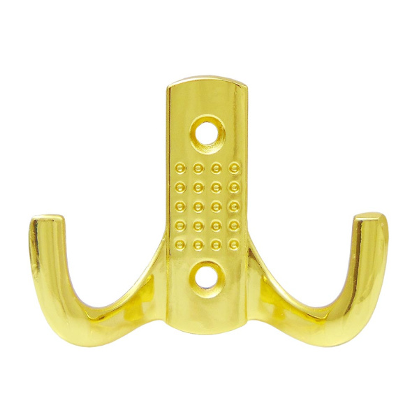 Мебельный крючок 2-рожковый, перфо, модель 8020B, цвет пол. латунь (PB), усиленный