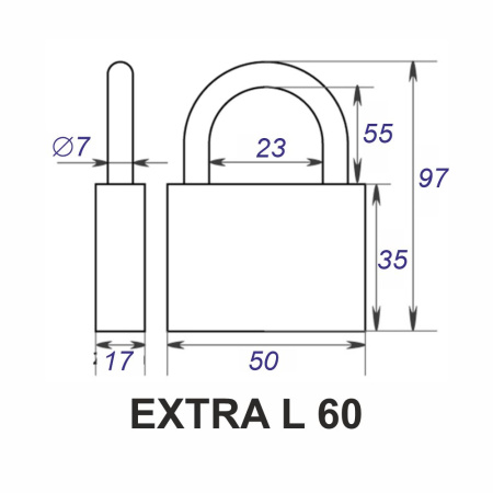 Навесной замок 60, 3 фин. ключа, длинная дужка, EXTRA-L