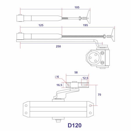 Дверной доводчик D120, цвет серебро (SL), МЕТРО Дверной доводчик D120, цвет серебро (SL), МЕТРО