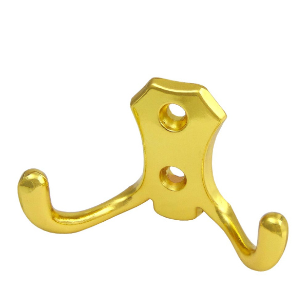 Мебельный крючок 2-рожковый, модель 3021, цвет пол. латунь (PB), усиленный