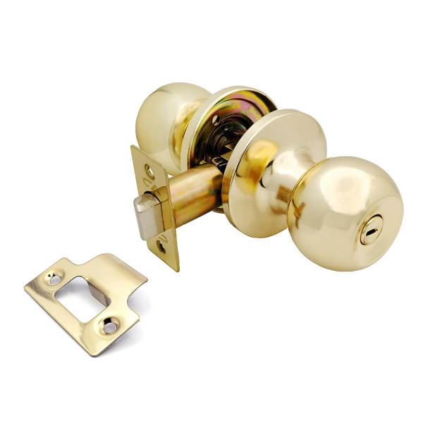 Дверные ручки кнобы, фиксатор, модель 6072-BK, цвет пол. латунь (PB), САМИР