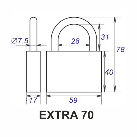 Навесной замок 70, 3 фин. ключа, EXTRA