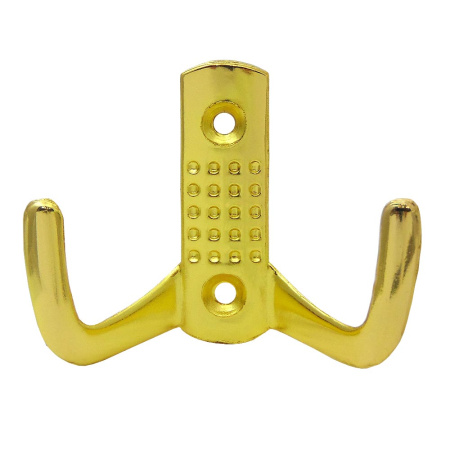 Мебельный крючок 2-рожковый, перфо, модель 8020A, цвет пол. латунь (PB)