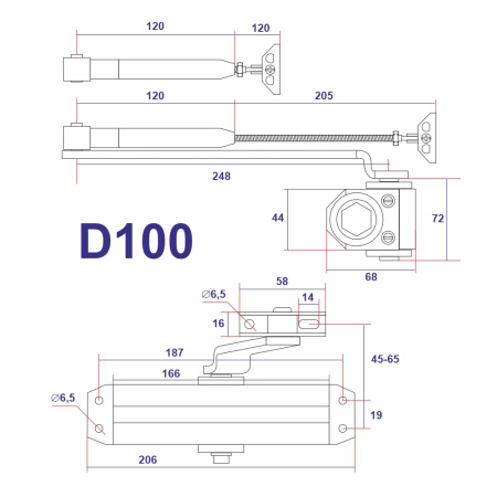 Дверной доводчик D100, цвет серебро (SL), САМИР