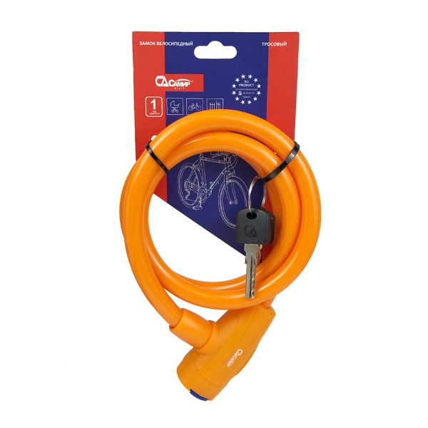 Навесной замок тросовый PD-84 длина 100 см, 2 перфо. ключа, цвет оранжевый, Самир Kilit