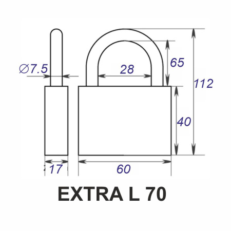 Навесной замок 70, 3 фин. ключа, длинная дужка, EXTRA-L