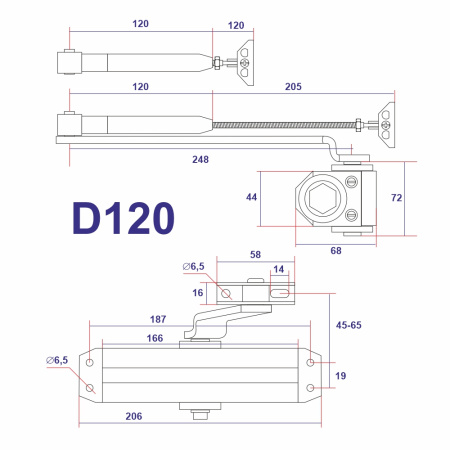 Дверной доводчик D120, цвет серебро (SL), САМИР