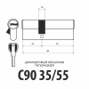 Цилиндровый механизм C90 (35/55), тип: кл.-кл., 5 перфо кл., цвет: мат. никель (SN), Самир-Латунь