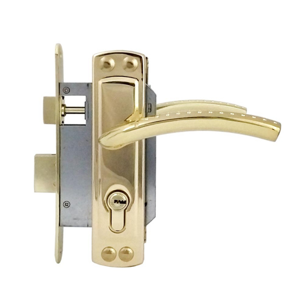 Дверной замок ЗВ4-55 412 (аналог Зенит), ручка перфо, цвет пол. латунь (PB)