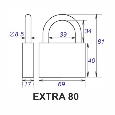 Навесной замок 80, 3 фин. ключа, EXTRA