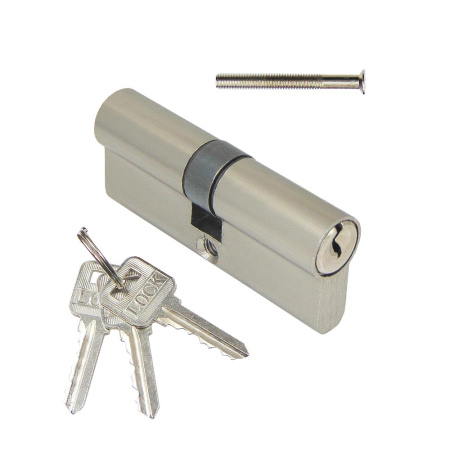 Дверной замок 412-57/45, кл.-верт., в сборе (с цилиндром), ручка перфо, цвет мат. никель (SN)