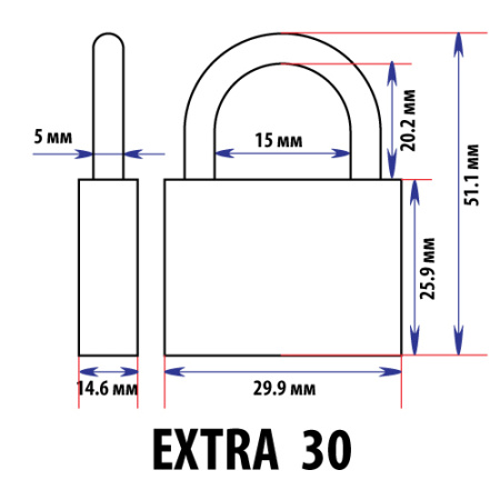 Навесной замок 30, 3 фин. ключа, EXTRA