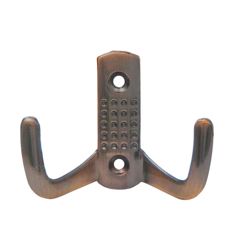 Мебельный крючок 2-рожковый, перфо, модель 8020A, цвет ант. медь (AC)