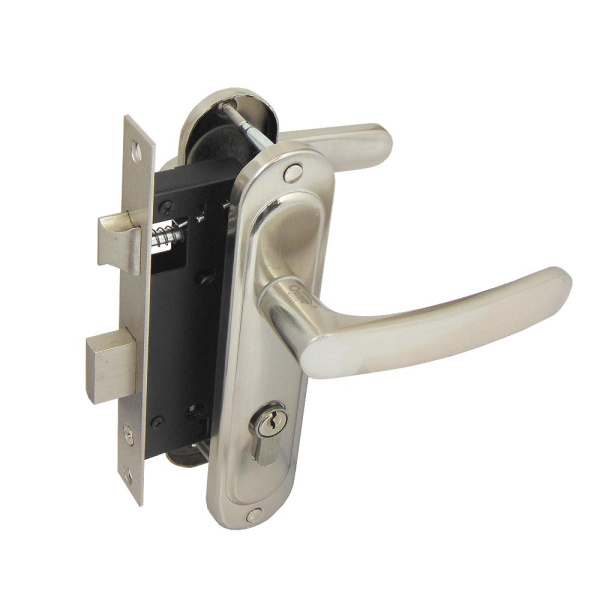 Дверной замок 102-57/45, кл.-верт., в сборе (с цилиндром), цвет мат. никель (SN)