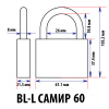 Навесной замок BL-L 60, 3 фин. ключа, длинная дужка, Самир Kilit