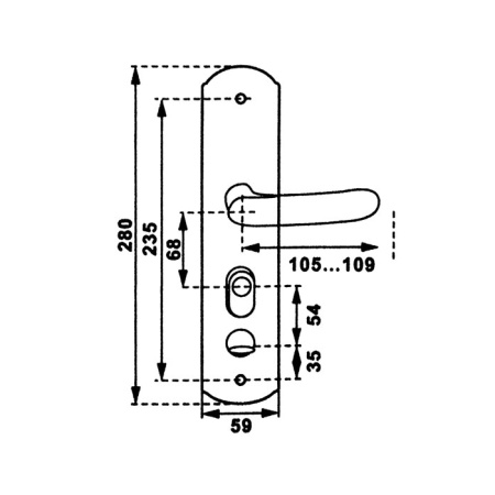 Ручка на планке для замка, правая, модель 411-R, цвет мат. никель (SN)
