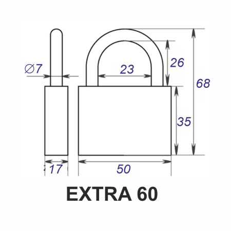 Навесной замок 60, 3 фин. ключа, EXTRA