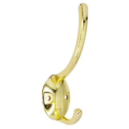 Мебельный крючок 2-рожковый, модель 2130, овальный, цвет пол. латунь (PB)