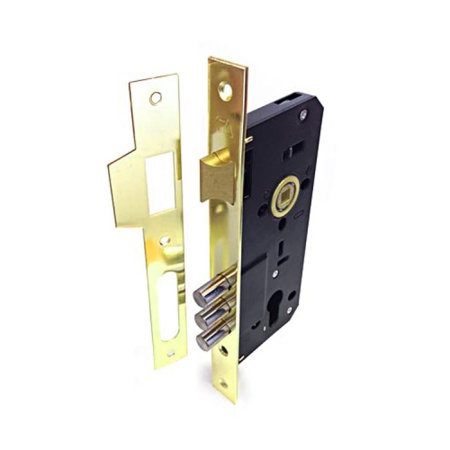 Дверной врезной механизм, под цилиндр, модель 900-3, 3 круг. ригеля, цвет мат. латунь (SB) Дверной врезной механизм, под цилиндр, модель 900-3, 3 круг. ригеля, цвет мат. латунь (SB)