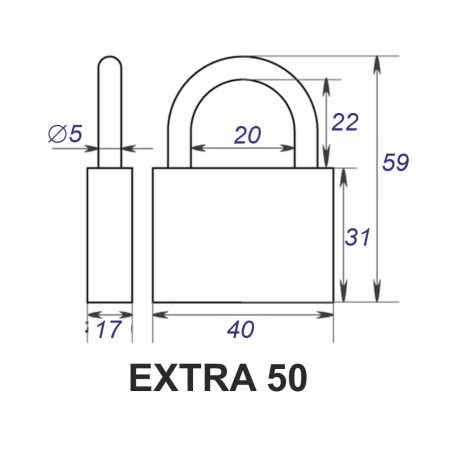 Навесной замок 50, 3 фин. ключа, EXTRA