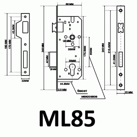 ВРЕЗНОЙ ЗАМОК ПОД ЦИЛИНДР ML85 SN