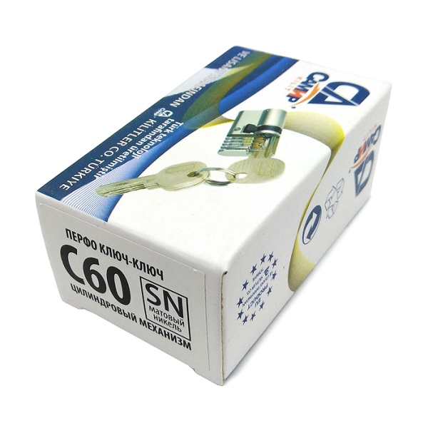 Цилиндровый механизм C60, тип: кл.-кл., 5 перфо кл., цвет: пол. латунь (PB), Самир-Цинк