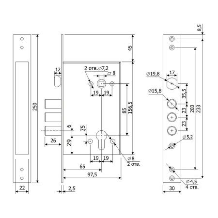 ВРЕЗНОЙ ЗАМОК ПОД ЦИЛИНДР ГАРДИАН 3211 SN