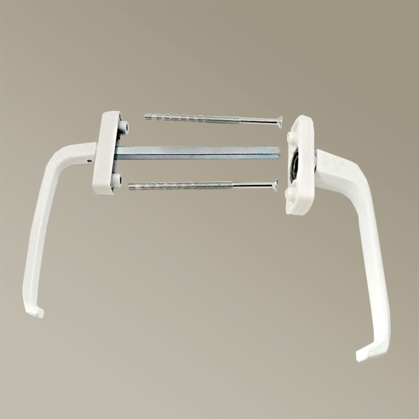 Оконная ручка, металл, модель HB-007-M2-A, асимметричная, двойная, цвет белый (WW)