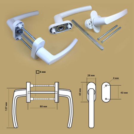 Оконная ручка, металл, модель HB-007-M2, двойная, цвет белый (WW)