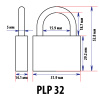 Навесной замок 32, 3 анг. ключа, PLP