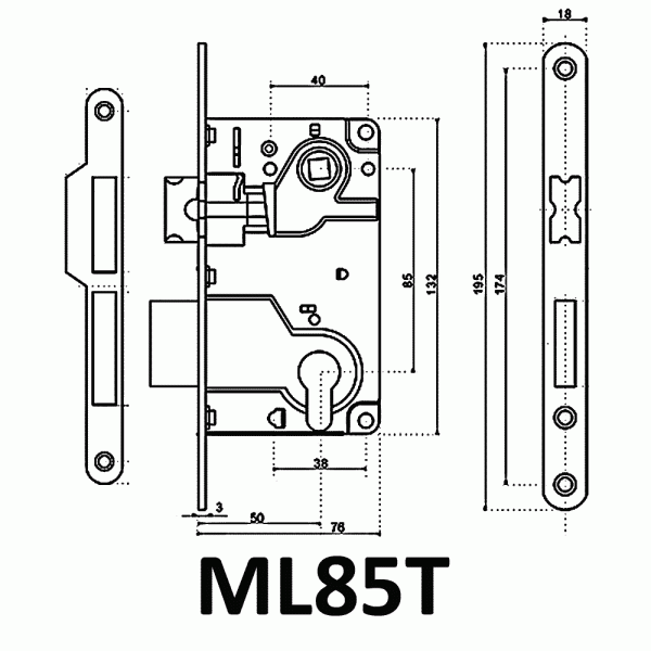 Дверной врезной механизм, под цилиндр, модель ML85T, цвет SB