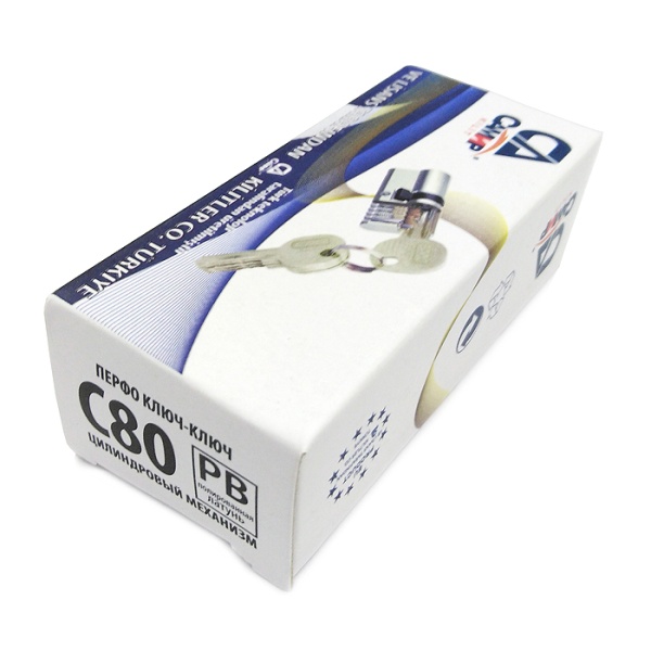 Цилиндровый механизм C80, тип: кл.-кл., 5 перфо кл., цвет: пол. латунь (PB), Самир-Цинк