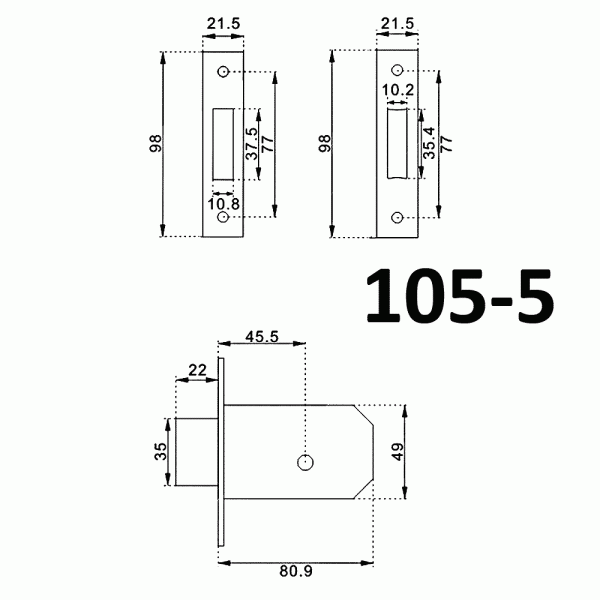 Дверной врезной механизм, прямой ригель, модель 105-5, 5 крест. кл.