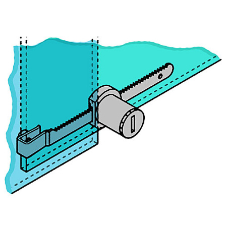 Витринный замок с рейкой (крокодил), модель 328, 2 анг. ключа, усиленный, цвет латунь