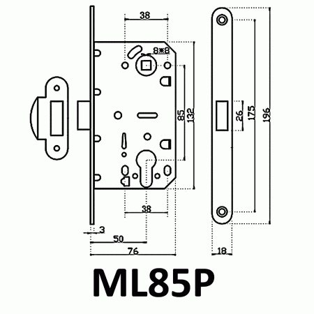 Дверная защелка с пластиковым язычком, модель ML85P, цвет пол. латунь (PB)