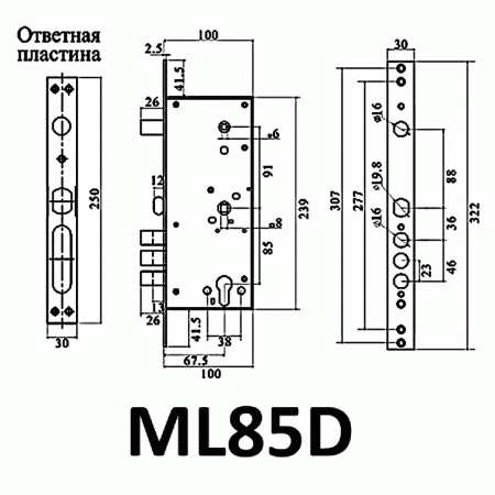 ВРЕЗНОЙ ЗАМОК ПОД ЦИЛИНДР ML85D SB