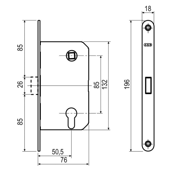 AGB врезной механизм магнитный под цилиндр 50 pb
